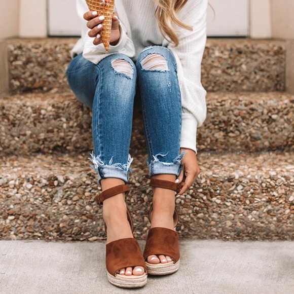 The Joy Faux Suede ankle buckle Wedge in Black - Picture 5 of 5